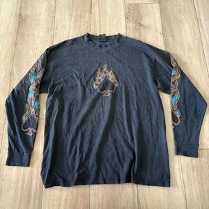 Vintage Southern Cycle Flaming Ace Of Spades Long‎ Sleeve Shirt Size Medium
